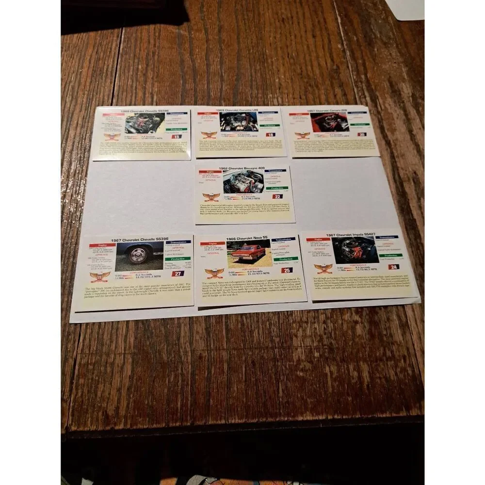 Vintage 1992 Collect A Card Musclecar Trading Cards Lot of 7 Chevrolet Car Cards
